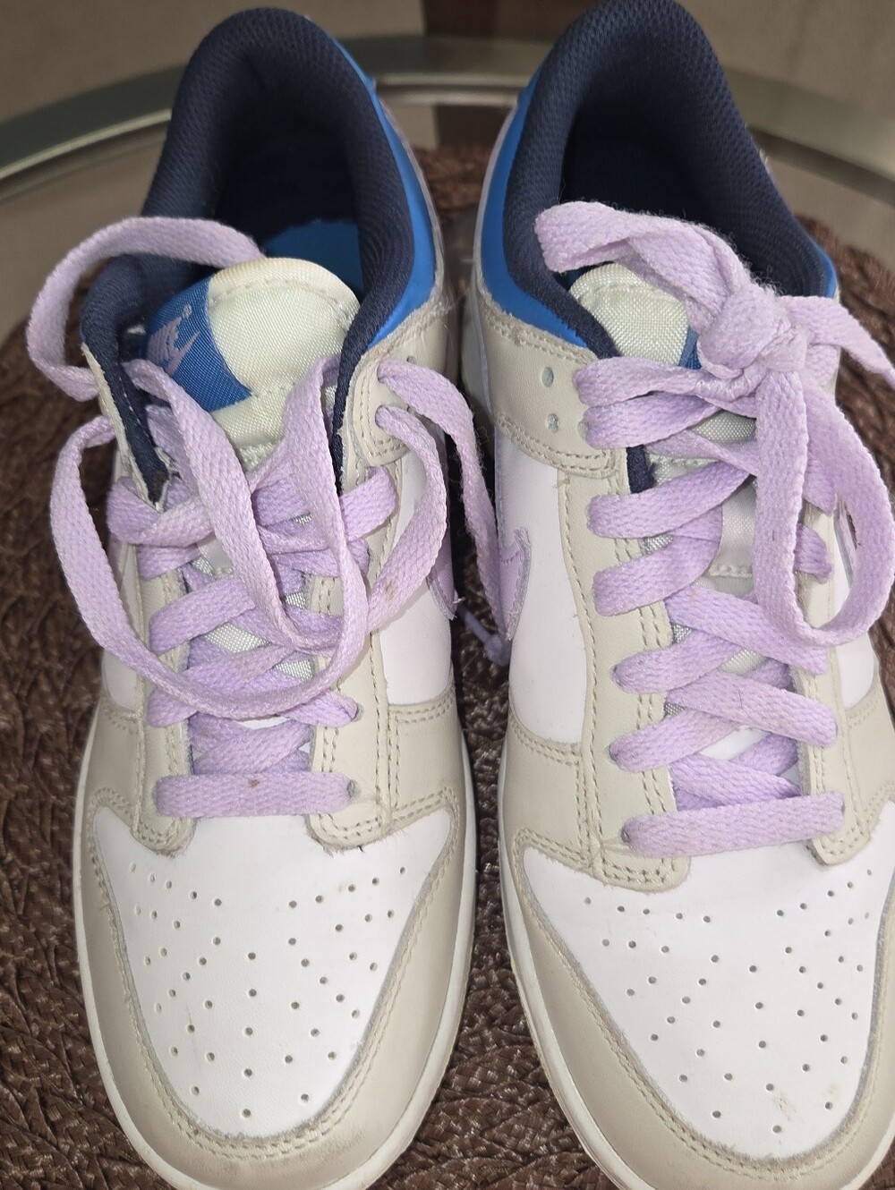 Kids Nikel Lace-Up Sneakers in White, Beige & Lilac